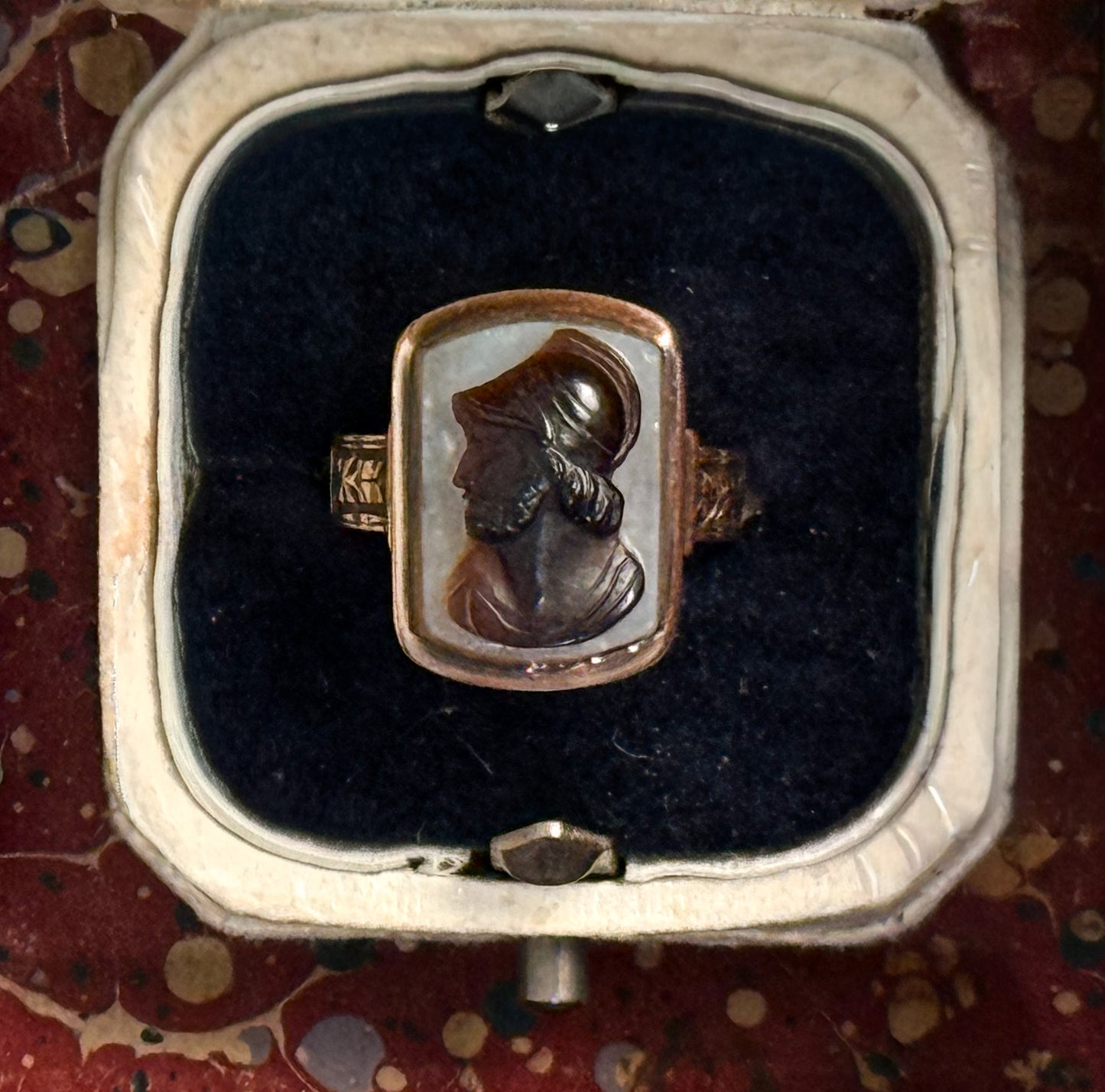 Julius // 1880 Engraved Sardonyx Intaglio Ring - Gold-Filled