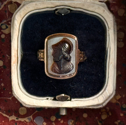 Julius // 1880 Engraved Sardonyx Intaglio Ring - Gold-Filled